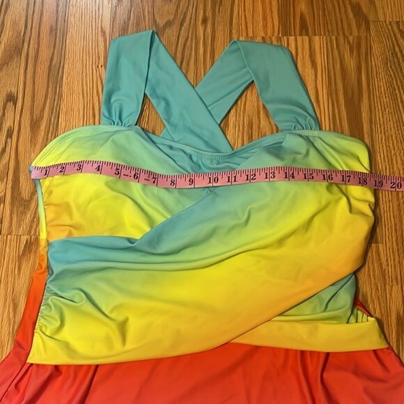 Tie Dyed Rainbow Swim Dress, 2 piece Swimdress, shorts, XL - Picture 2 of 8